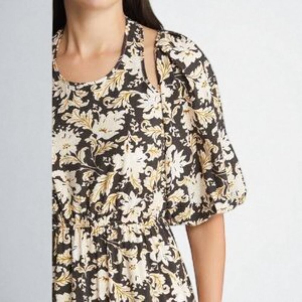 NWT Moon River Black Floral Print Puff Sleeve with Halter Midi Dress - Picture 3 of 11